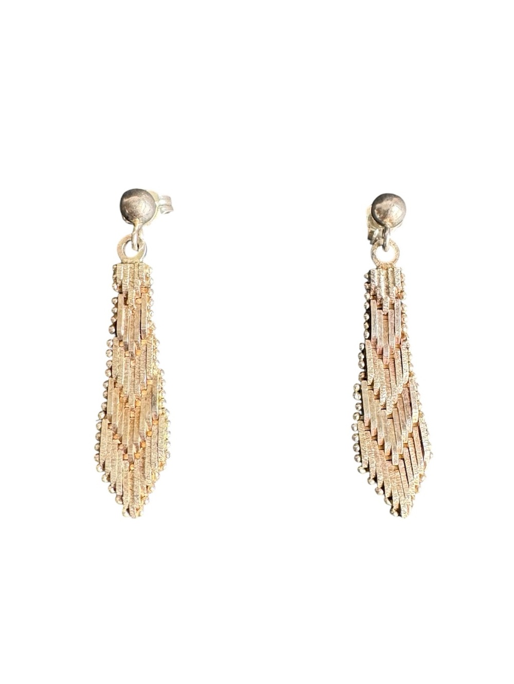 Vintage Sterling Silver Earrings Chevron Drop 70s 80s Mesh Tie Pierced‎ Stud